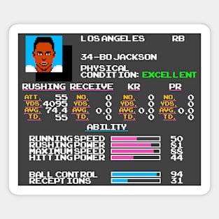 Bo Jackson - TECMO Football Video Game Stats Magnet